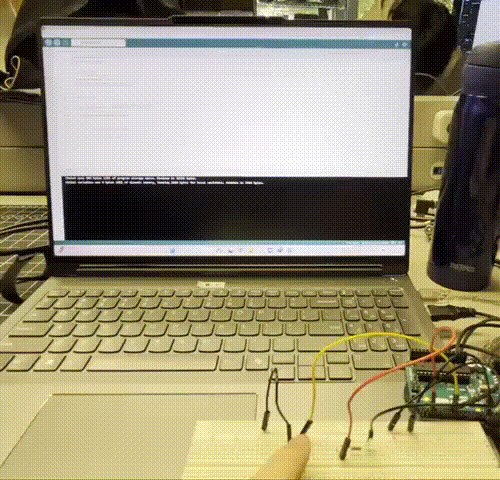 Switch to the 2button2led sketch. Connect one LED, one button, and additional black wires along with wires of other colors to the white board. Test by pressing the button to see if the LED flashes.